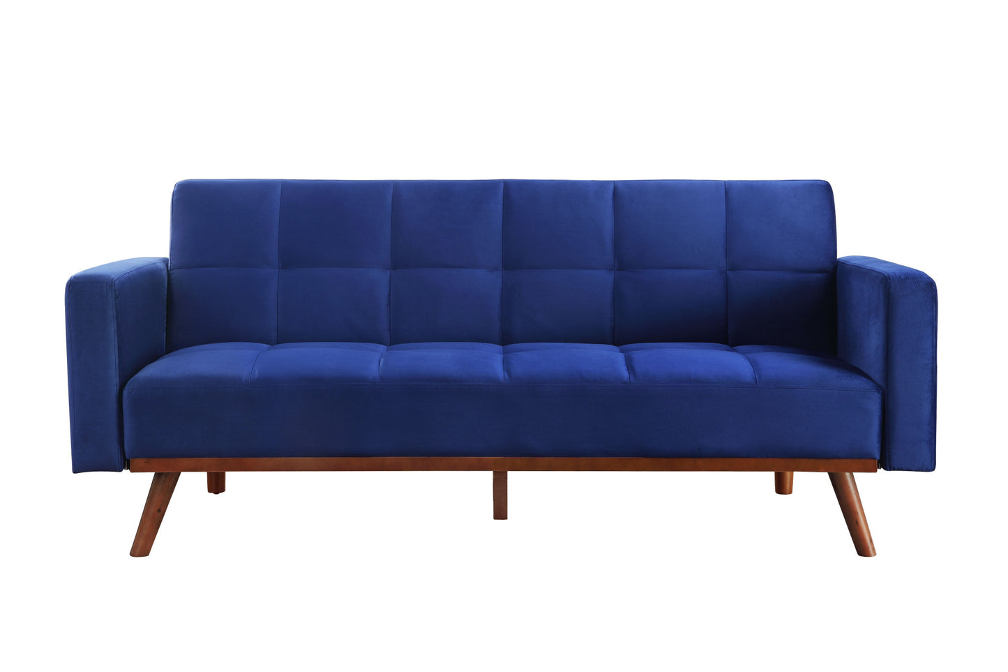 76" Blue Velvet Convertible Futon Sleeper Sofa With Brown Legs