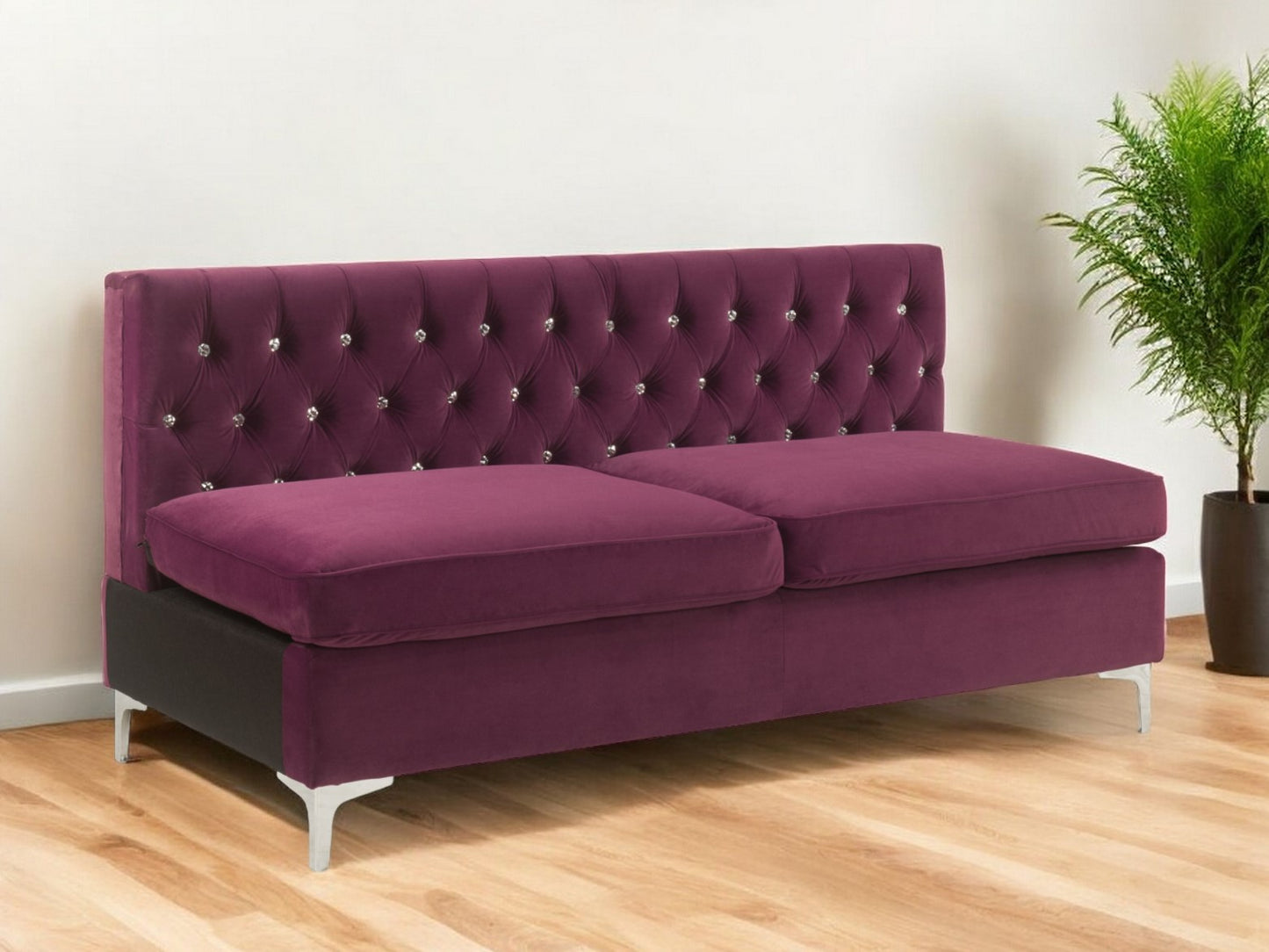 69" Burgundy Velvet Modular Sofa With Silver Legs