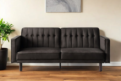 79" Dark Brown Velvet Sleeper Sofa With Black Legs