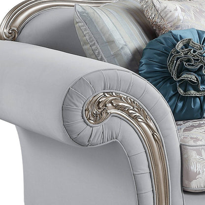 95" Light Gray Linen Sofa And Toss Pillows With Platinum Legs