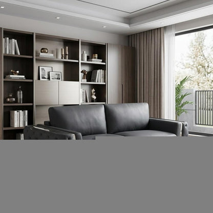 90" Gray Italian Leather Sofa With Silver Legs