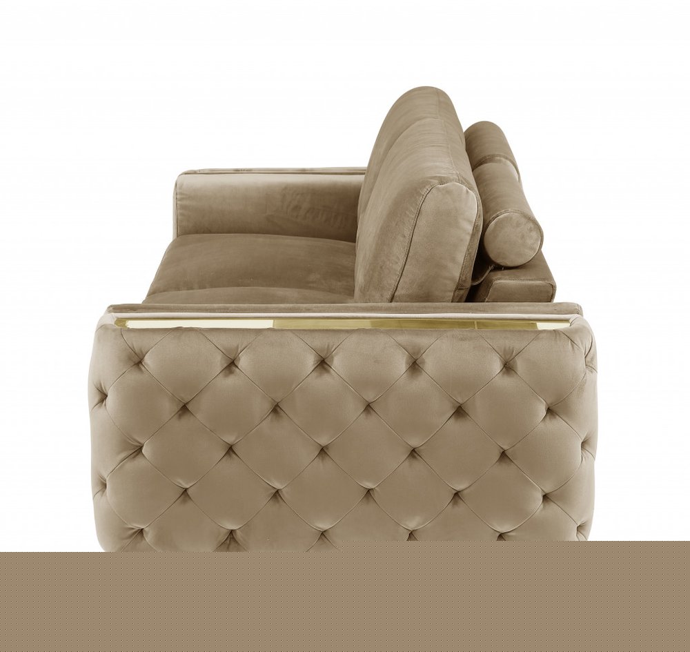 90" Beige Velvet Sofa With Gold Legs