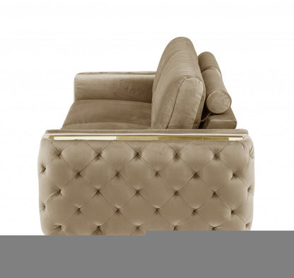 90" Beige Velvet Sofa With Gold Legs