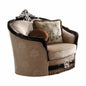 47" Tan and Black Fabric Floral Arm Chair And Toss Pillows
