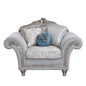 62" Light Gray and Platinum Linen Floral Club Chair And Toss Pillows