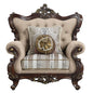 48" Beige and Brown Linen Floral Arm Chair And Toss Pillows