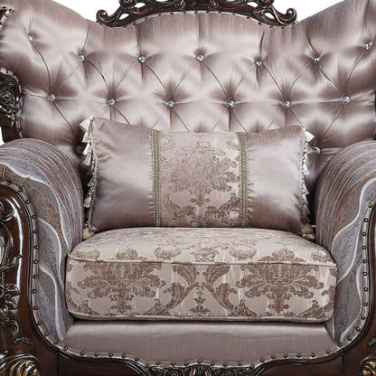 46" Light Gray and Brown Fabric Floral Tufted Arm Chair And Toss Pillow