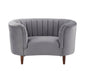 52" Gray and Black Velvet Striped Arm Chair