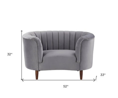 52" Gray and Black Velvet Striped Arm Chair