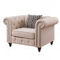 45" Beige Linen And Black Tufted Chesterfield Chair