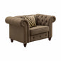 45" Brown Linen And Black Tufted Chesterfield Chair