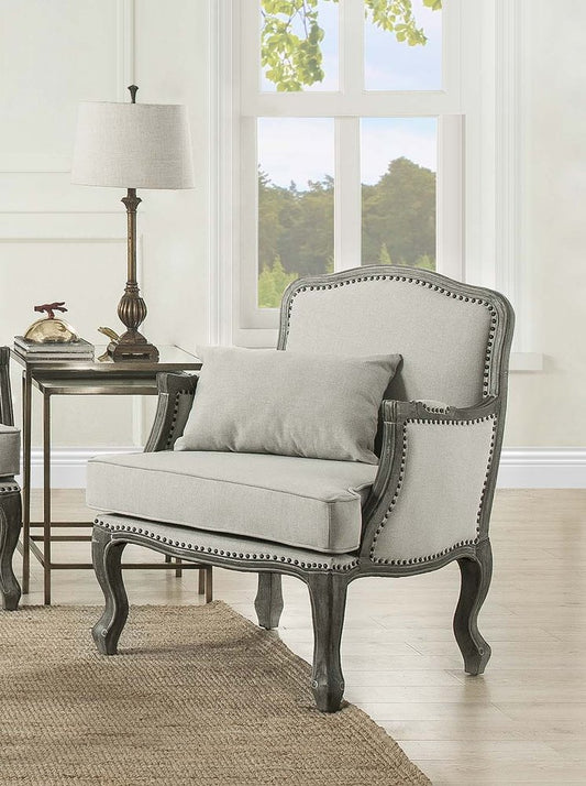29" Cream and Brown Linen Arm Chair And Toss Pillow