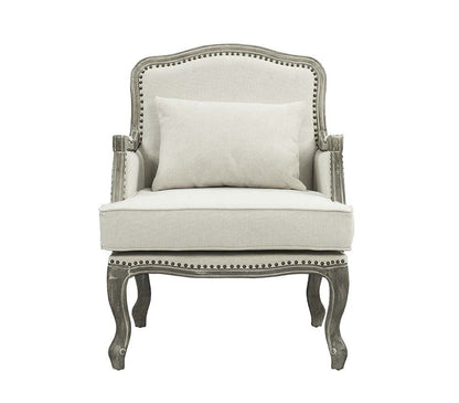 29" Cream and Brown Linen Arm Chair And Toss Pillow
