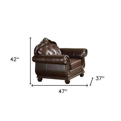 47" Espresso Top Grain Leather Tufted Arm Chair