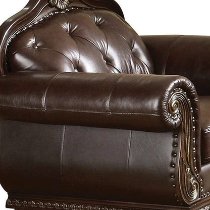 47" Espresso Top Grain Leather Tufted Arm Chair