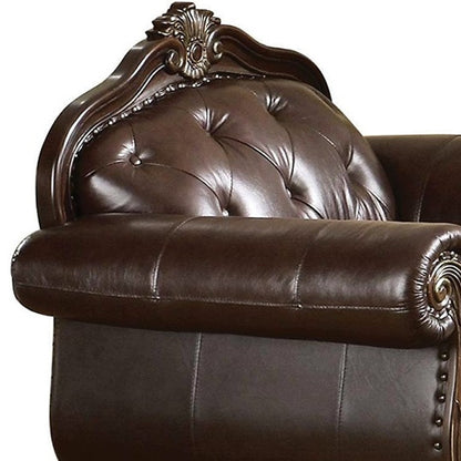 47" Espresso Top Grain Leather Tufted Arm Chair