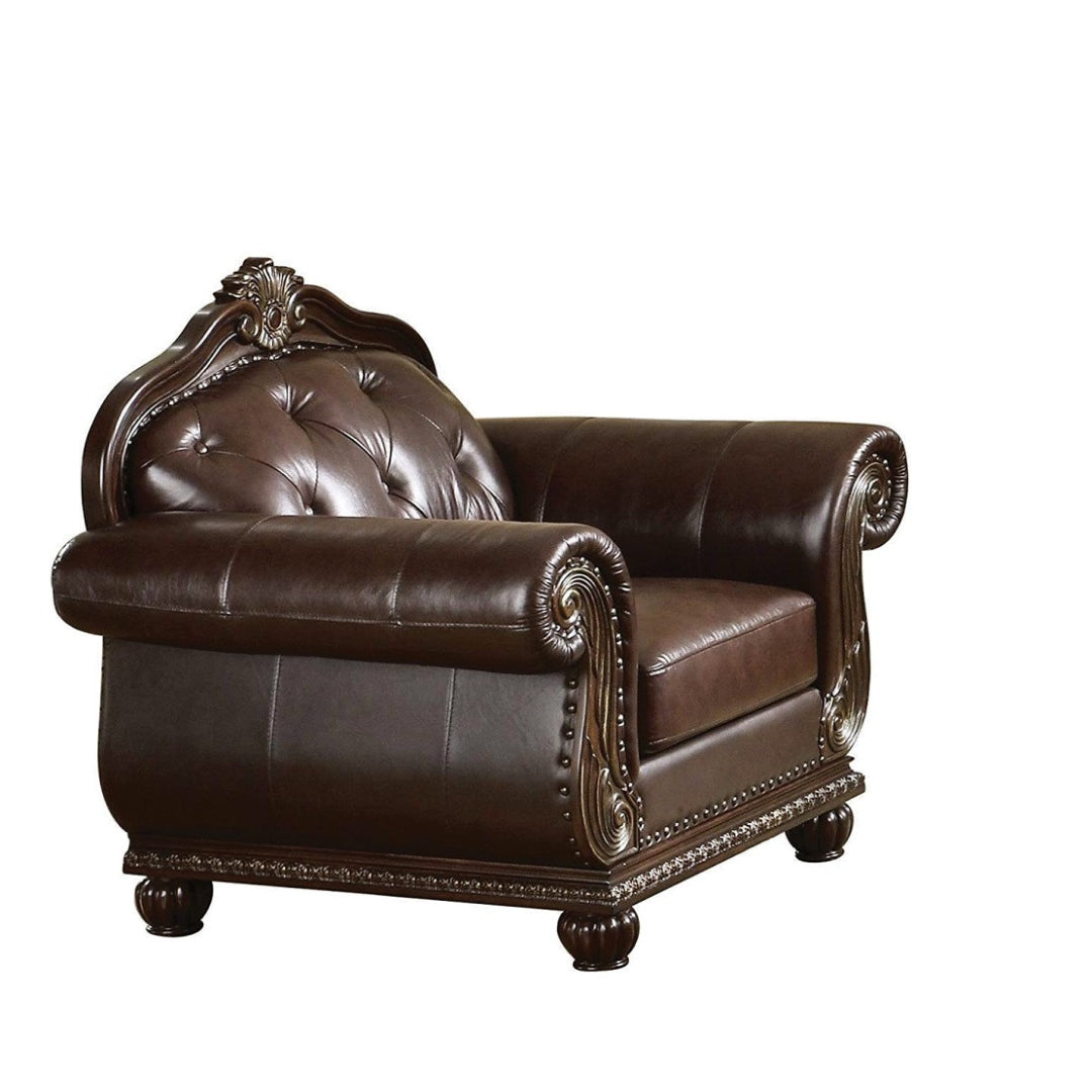 47" Espresso Top Grain Leather Tufted Arm Chair