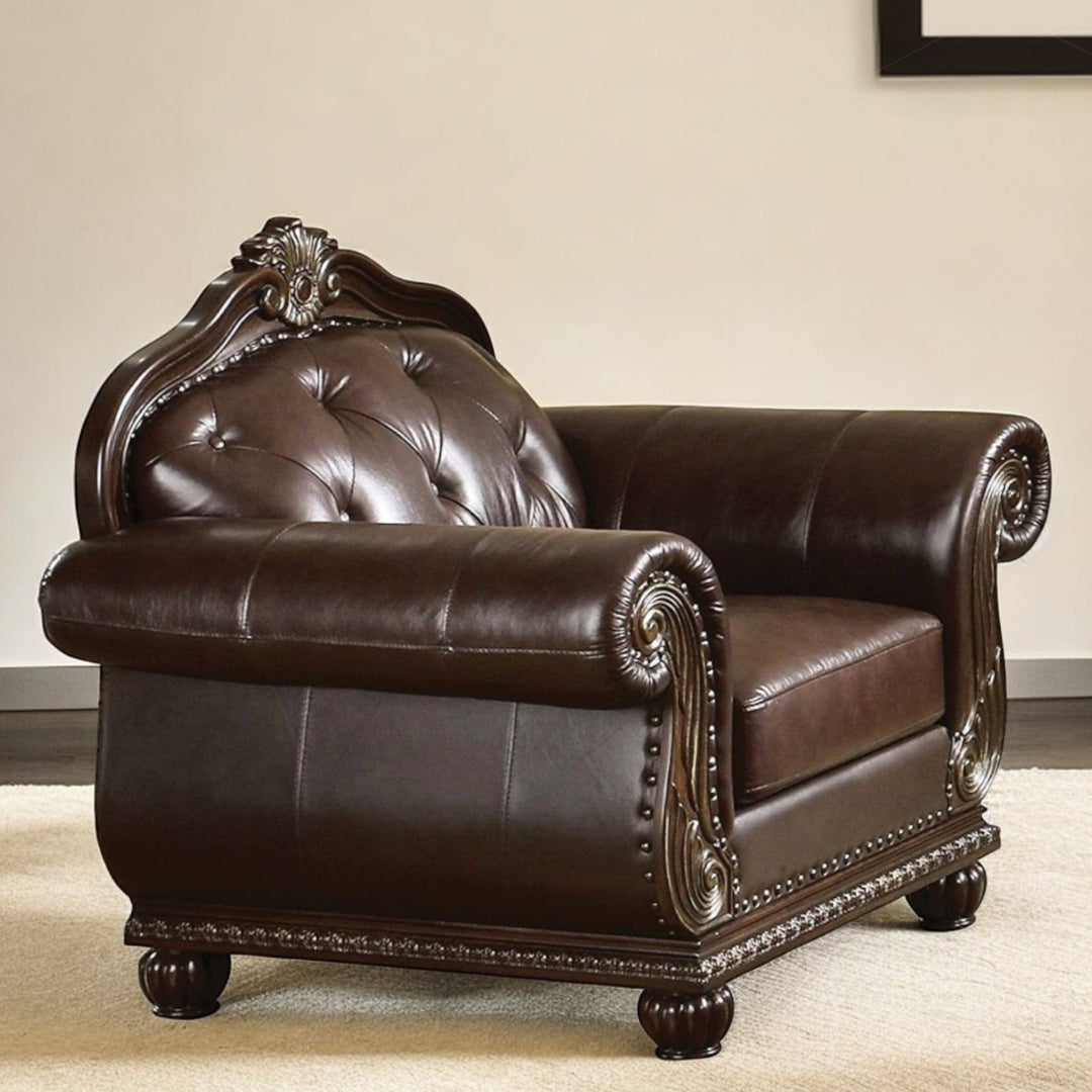 47" Espresso Top Grain Leather Tufted Arm Chair