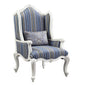 31" Blue and White Fabric Striped Wingback Chair And Toss Pillow