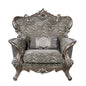 47" Gray Fabric And Antique Bronze Floral Tufted Wingback Chair