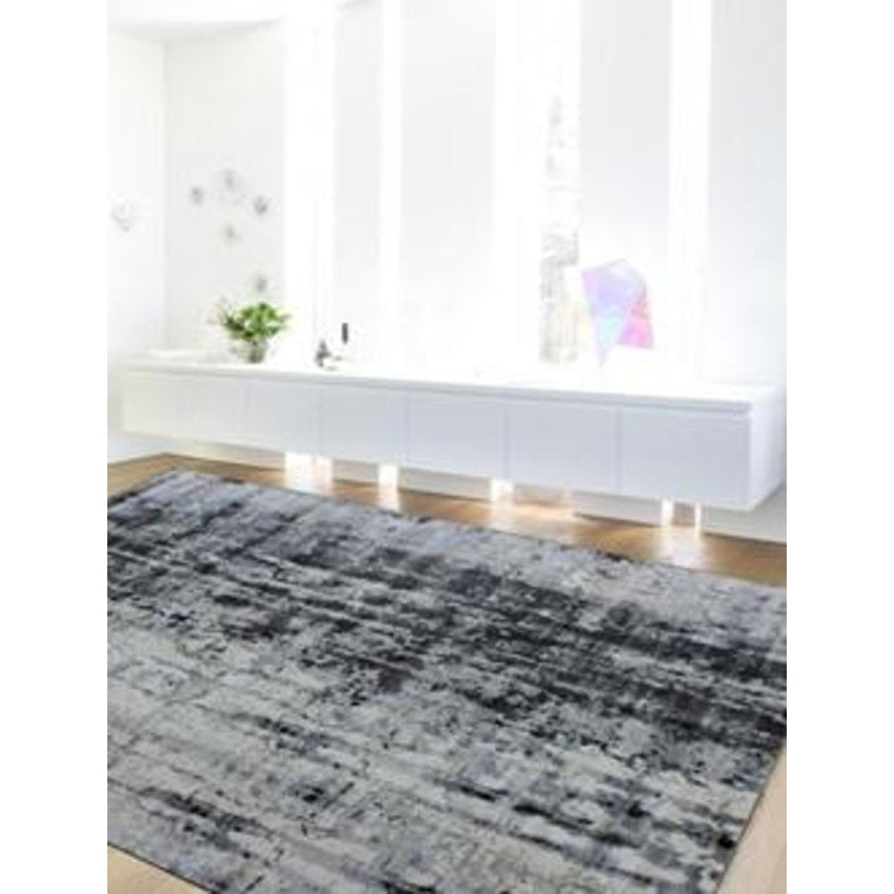 8' X 11' Blue And White Abstract Hand Loomed Area Rug