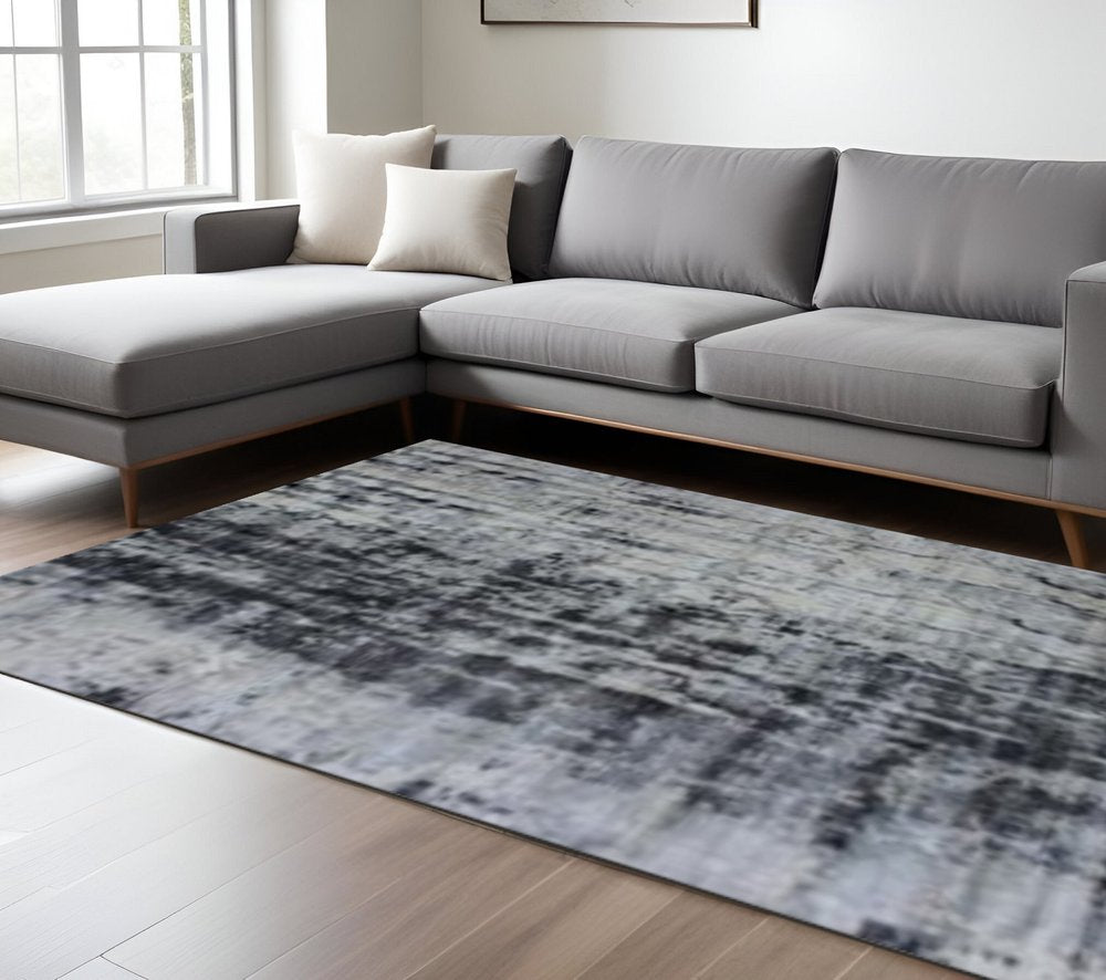 8' X 11' Blue And White Abstract Hand Loomed Area Rug