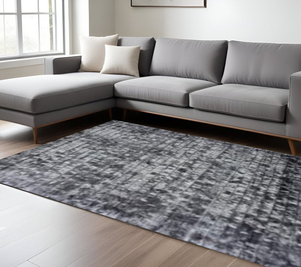 8' X 11' Silver And Charcoal Striped Hand Loomed Area Rug