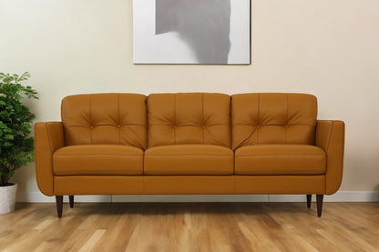 83" Orange Leather Sofa With Black Legs