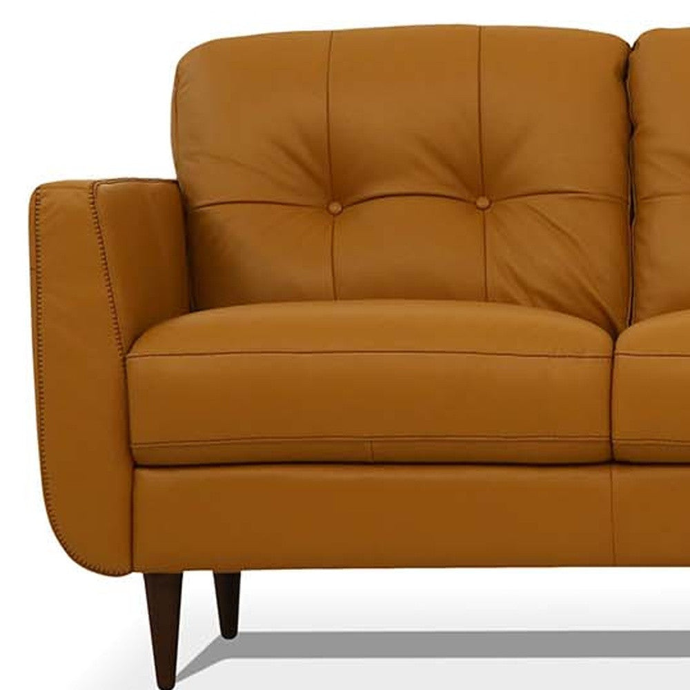 83" Orange Leather Sofa With Black Legs