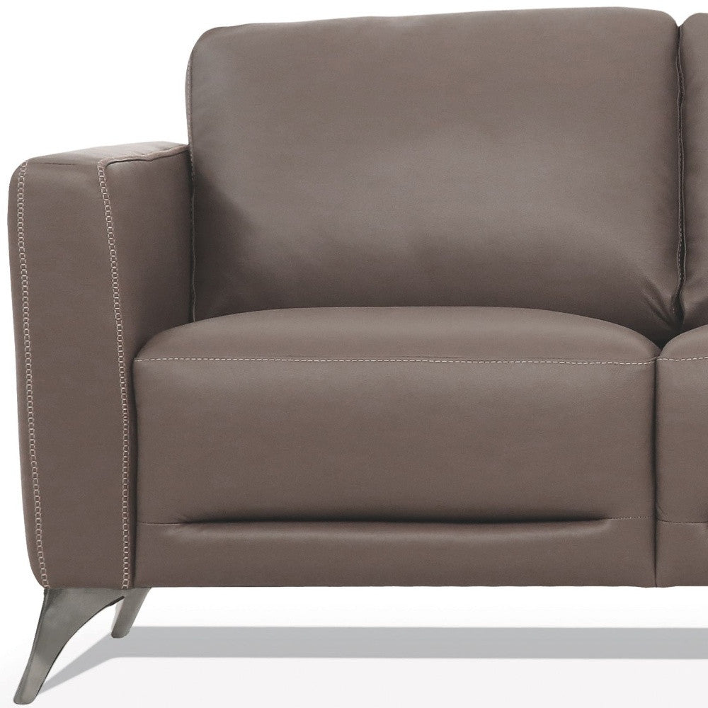 83" Taupe Leather Sofa With Black Legs