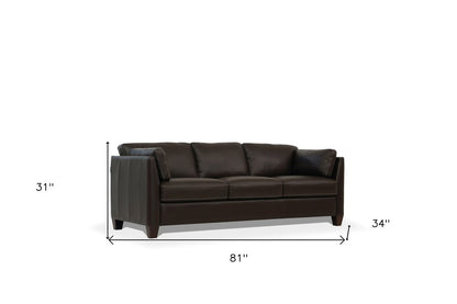 81" Chocolate Leather Sofa With Black Legs
