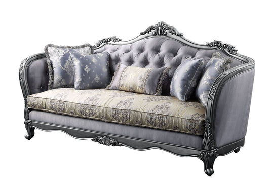 89" Platinum Imitation Silk Damask Sofa And Toss Pillows