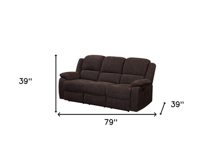 79" Brown Chenille Reclining Sofa With Black Legs