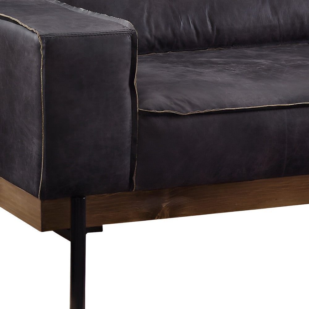 96" Ebony Top Grain Leather Sofa With Black Legs