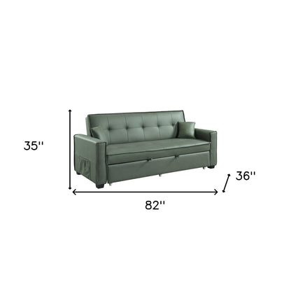 82" Green Velvet Sleeper Sofa And Toss Pillows With Black Legs