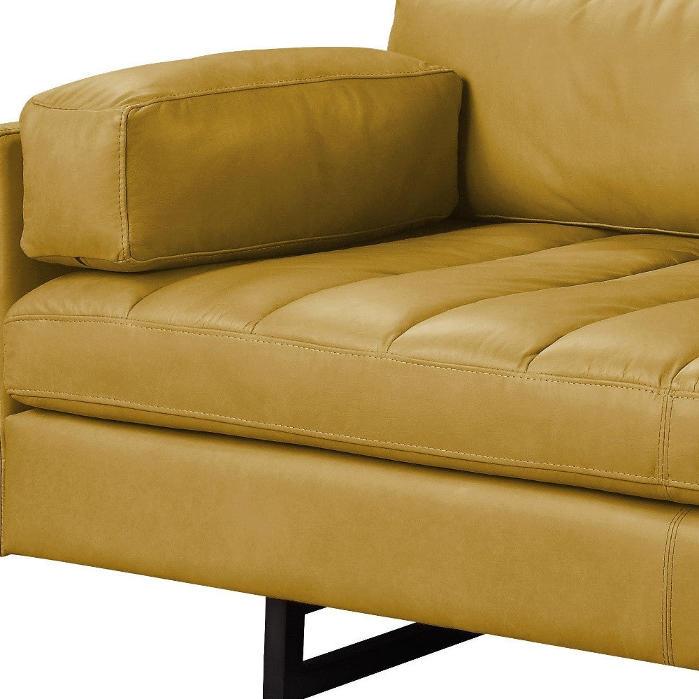 74" Mustard Top Grain Leather Sofa With Black Legs