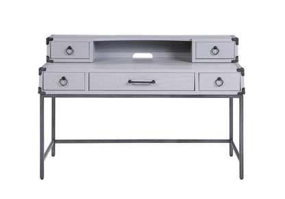 54" Gray Wood Writing Desk With Five Drawers