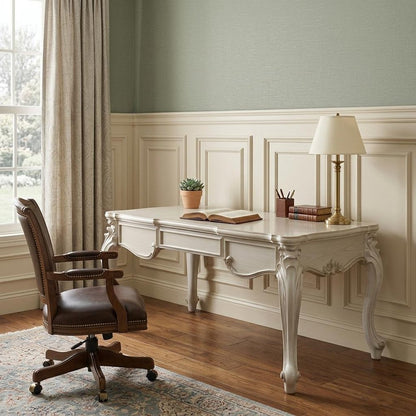 72" White Wood Executive Desk With Three Drawers