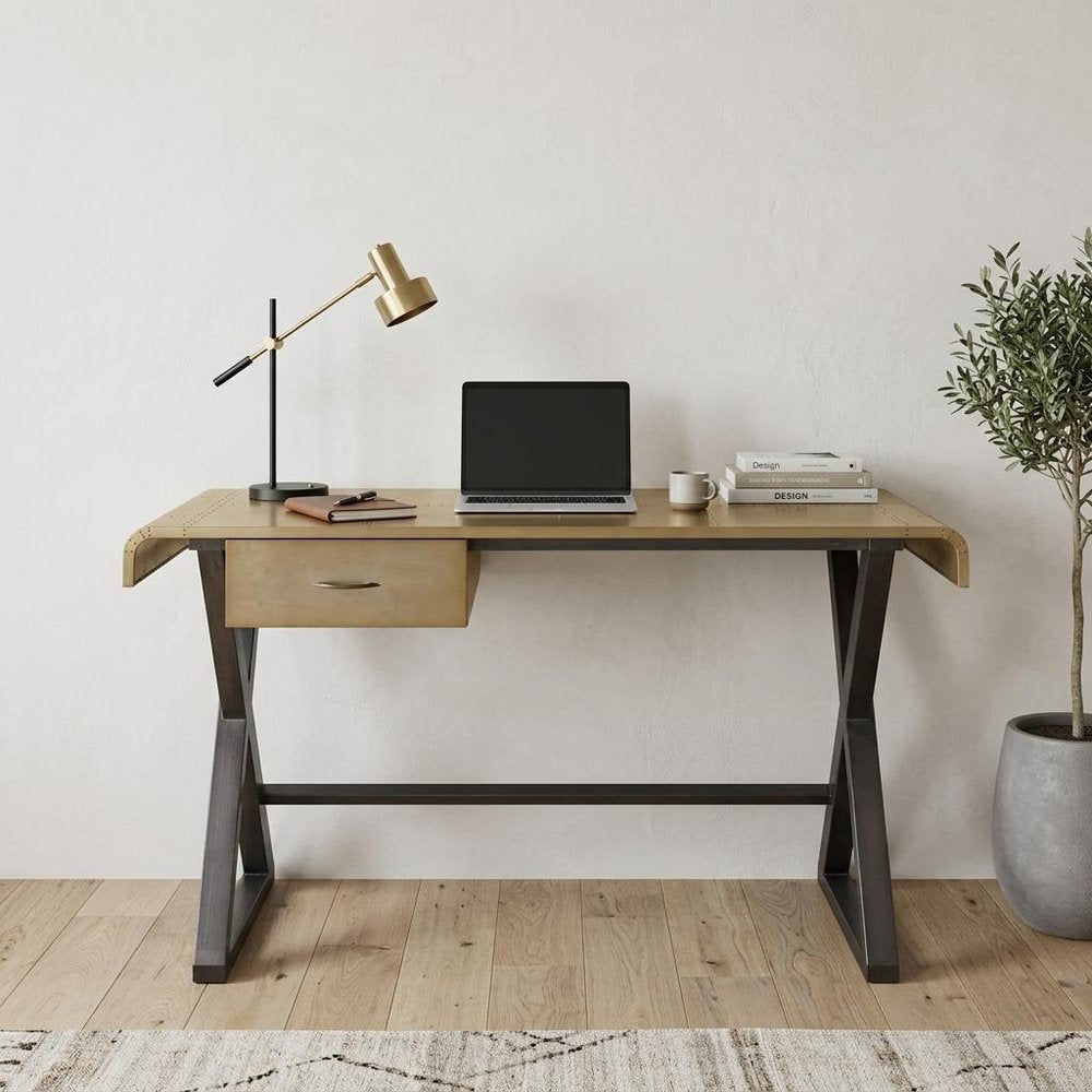 50" Gold and Black Aluminum Writing Desk