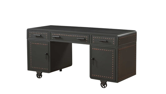 63" Gray Metal Executive Desk With Two Cabinets Three Drawers