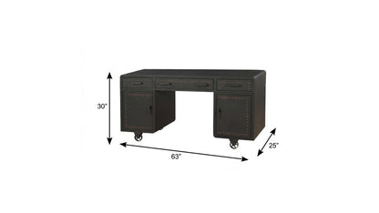 63" Gray Metal Executive Desk With Two Cabinets Three Drawers