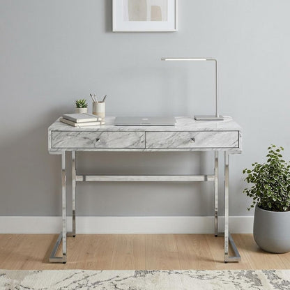 42" White Writing Desk With Two Drawers