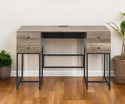 47" Brown and Black Writing Desk With Four Drawers