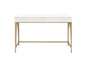 50" White and Gold Writing Desk With Two Drawers