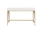 50" White and Gold Writing Desk With Two Drawers