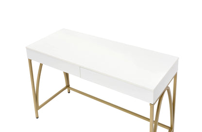 50" White and Gold Writing Desk With Two Drawers