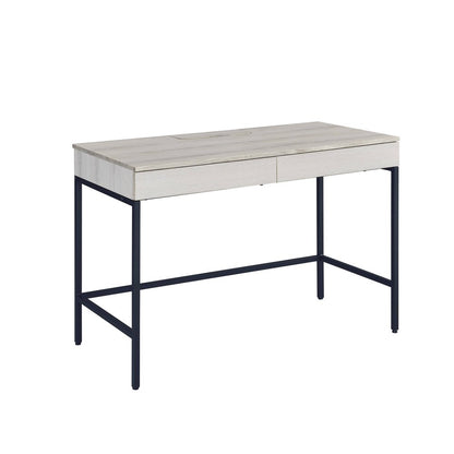 42" Natural and Black Writing Desk With Two Drawers