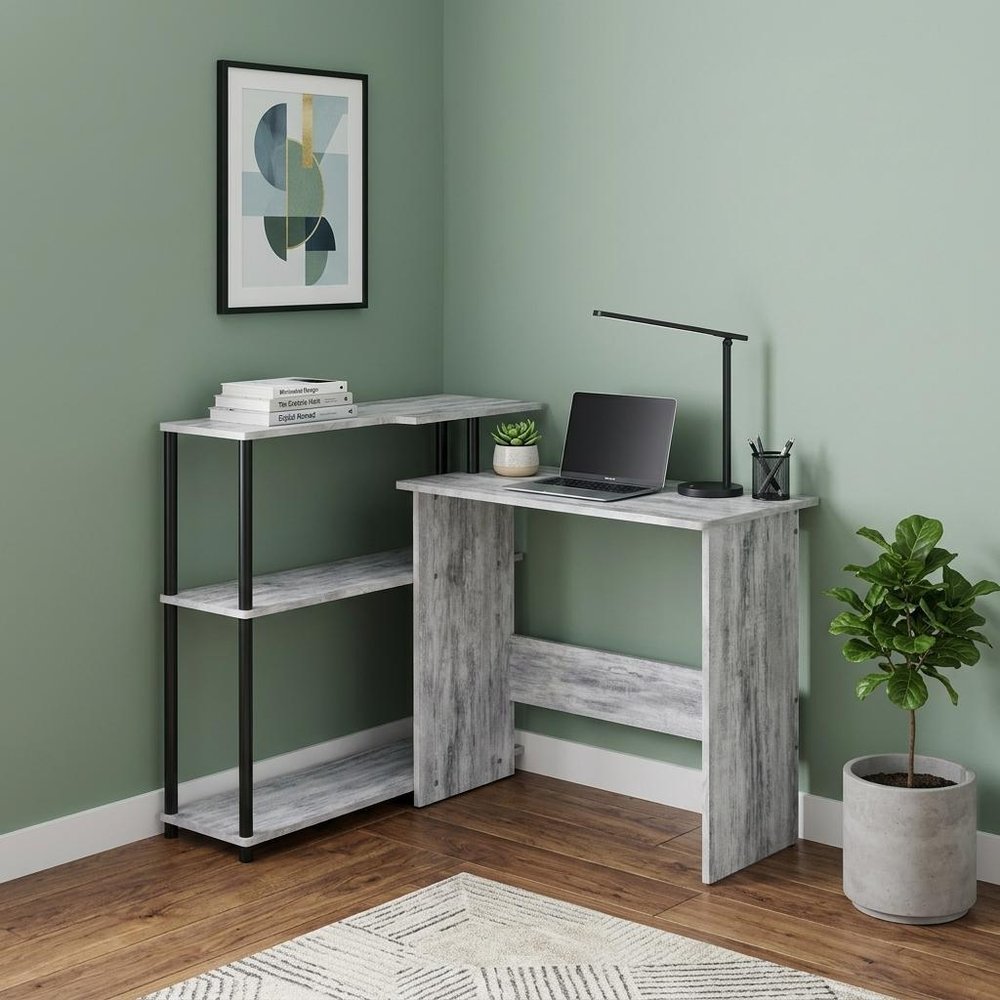 39" Antiqued White L Shape Writing Desk