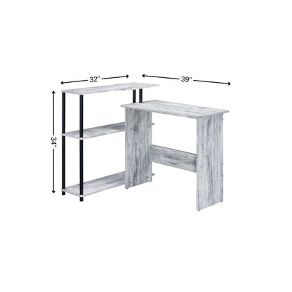 39" Antiqued White L Shape Writing Desk