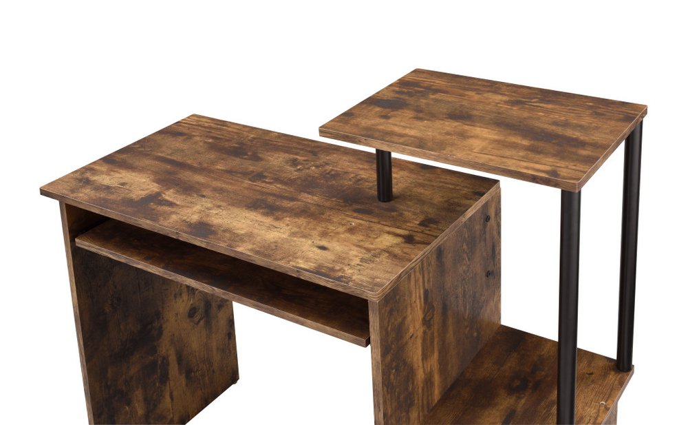 37" Oak and Black Wood and Metal Computer Desk